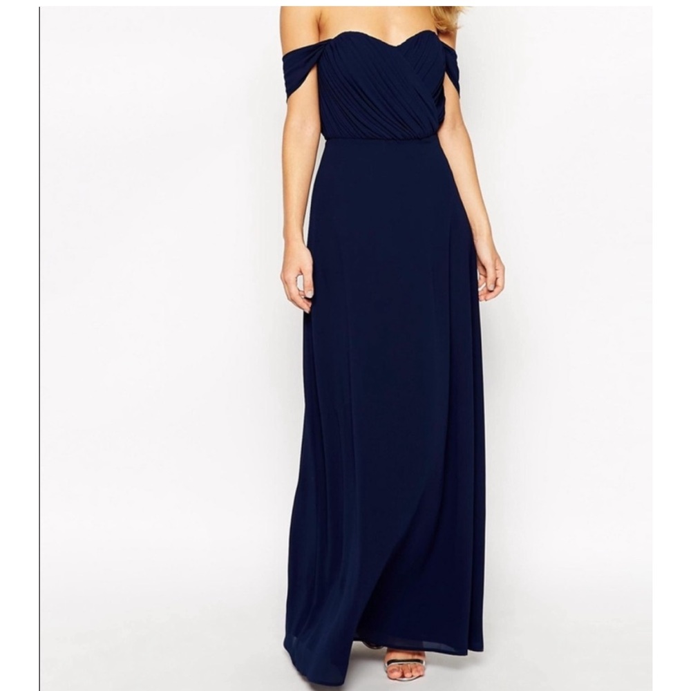 JARLO NAVY FLORENCE OFF SHOULDER GOWN VERY GOOD CONDITION (12)